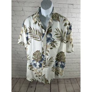 R&R Casual White Floral Short Sleeve Button Up Hawaiian Shirt Men’s XL